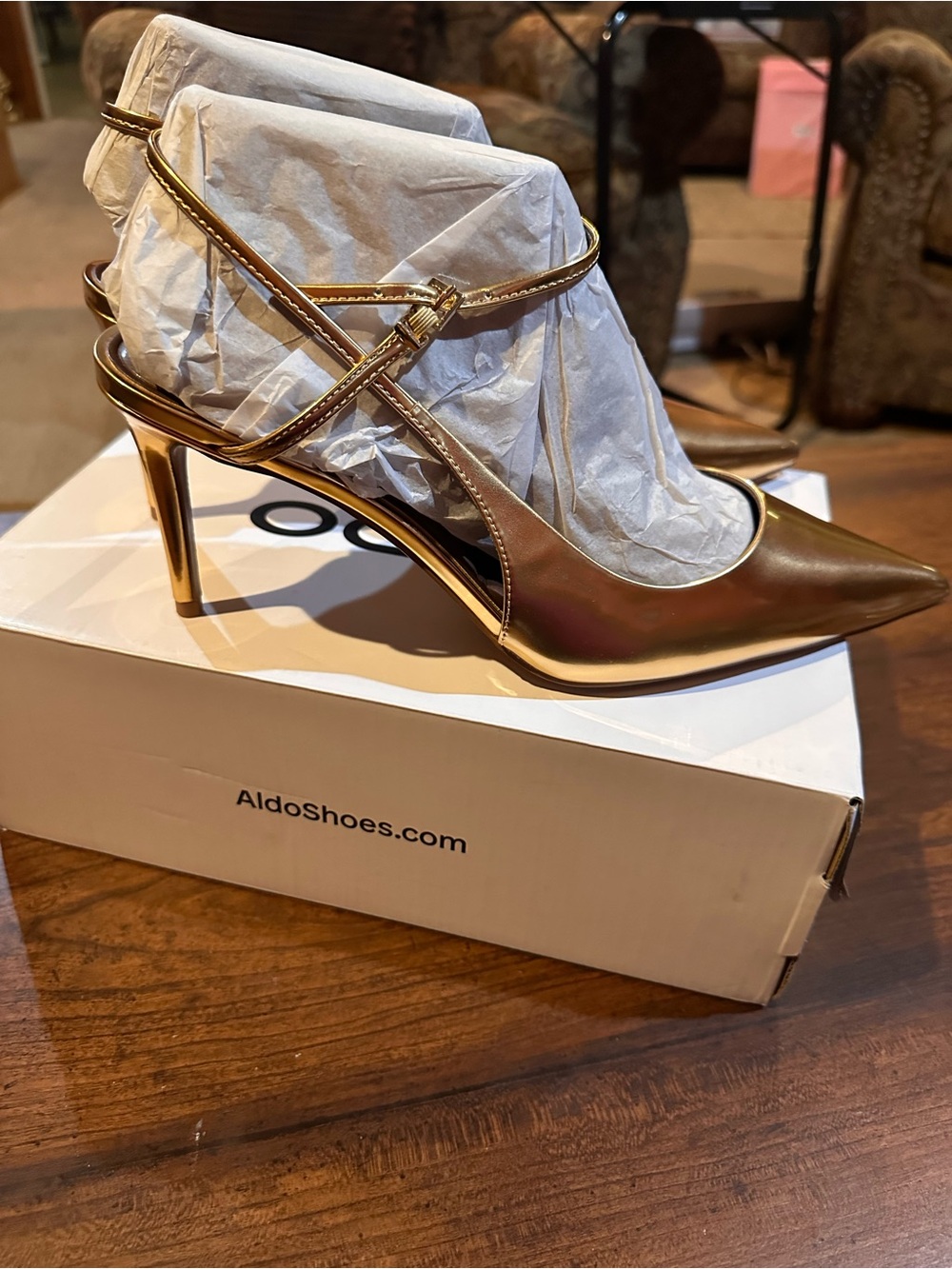 Aldo Kymmberly Metallic Gold Pointed Toe Strappy Heels
